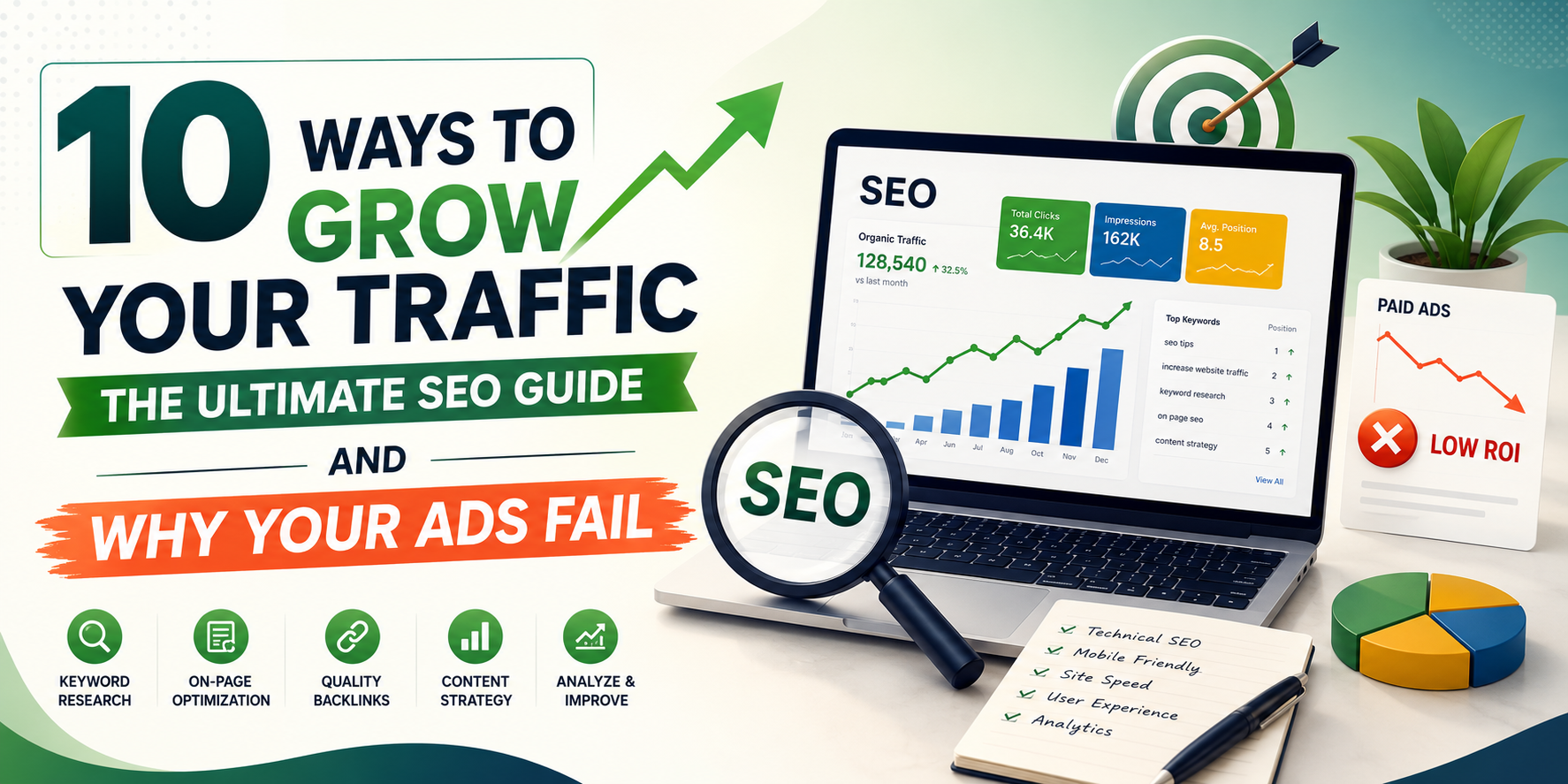 You are currently viewing 10 Ways to Grow Your Traffic, The Ultimate SEO Guide, and Why Your Ads Fail